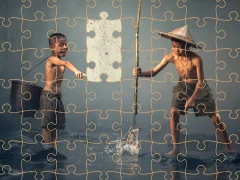 بازی Children Fishing Teamwork Jigsaw آنلاین