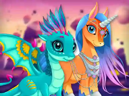 بازی Cute Unicorns And Dragons Puzzle آنلاین